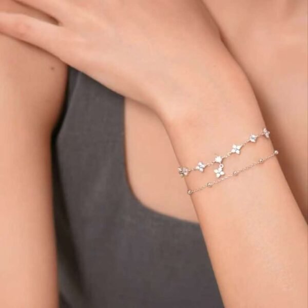 【LULLE】「Fleur de Rosée（フルール・ド・ロゼ）」2連フラワーブレスレット Silver925 華奢 大人可愛い