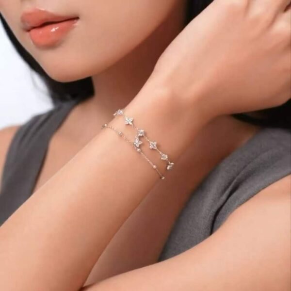 【LULLE】「Fleur de Rosée（フルール・ド・ロゼ）」2連フラワーブレスレット Silver925 華奢 大人可愛い
