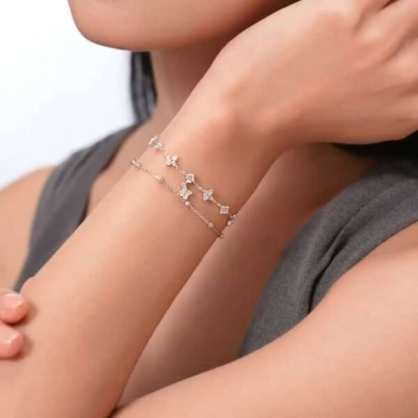 【LULLE】「Fleur de Rosée（フルール・ド・ロゼ）」2連フラワーブレスレット Silver925 華奢 大人可愛い