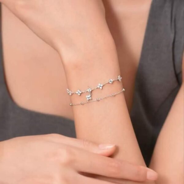 【LULLE】「Fleur de Rosée（フルール・ド・ロゼ）」2連フラワーブレスレット Silver925 華奢 大人可愛い